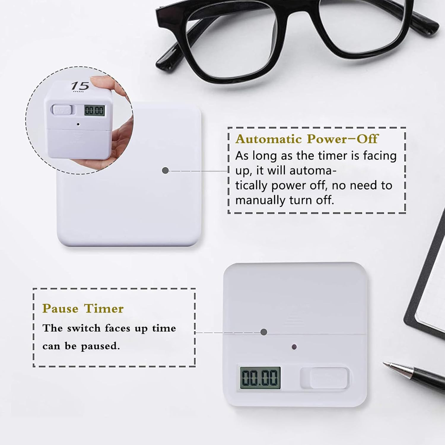 Rotating Pomodoro Timer, 5/25/15/45 Mins Preset, Desk Cube Countdown Flip Produc