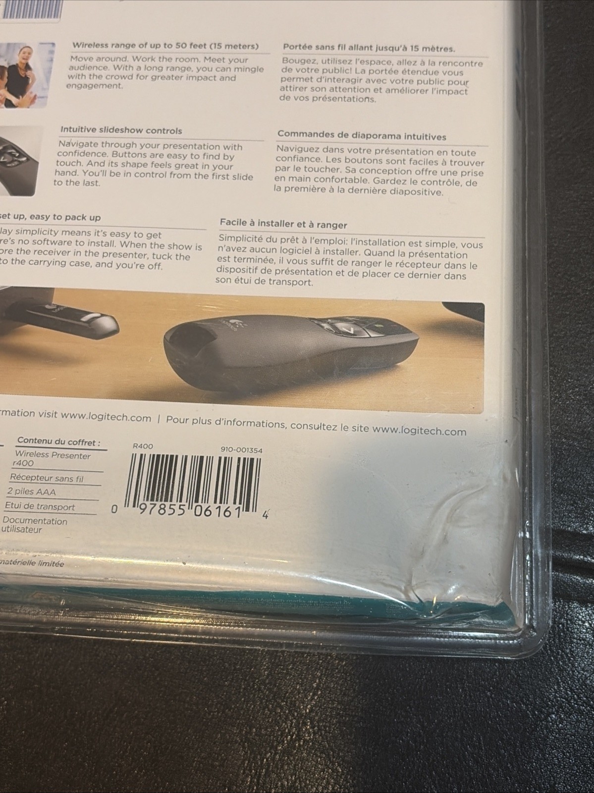Logitech R400 Wireless Presenter USB-A PowerPoint Clicker with Laser Pointer Bla