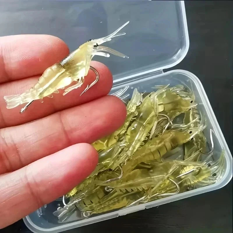 20pcs Soft Shrimp Fishing Lures with Luminous Bait Hooks for Fresh & Saltwater**