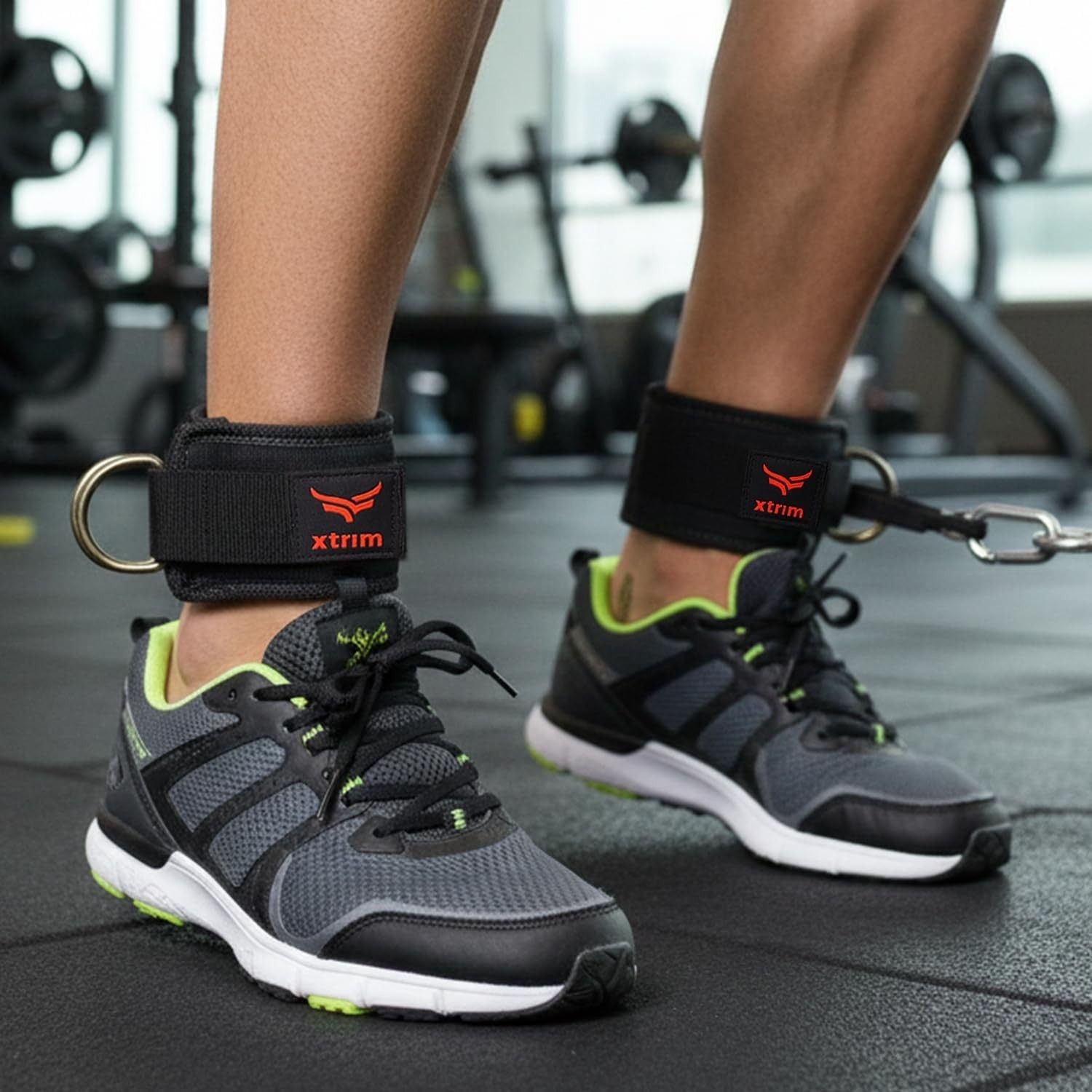 XTRIM Ankle Straps with Metal D-Rings for Cable Machine, Red With Padded Support