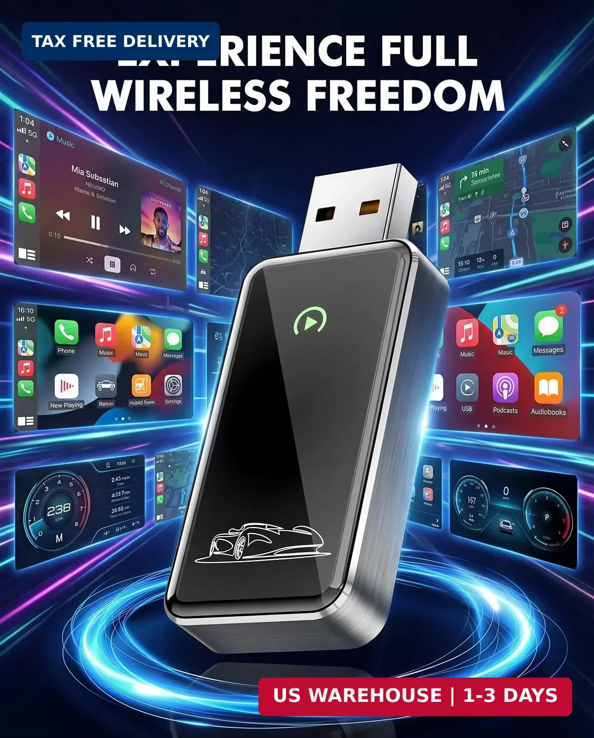 Wireless CarPlay Adapter for Apple iPhone - Converts Factory Wired CarPlay to Wi