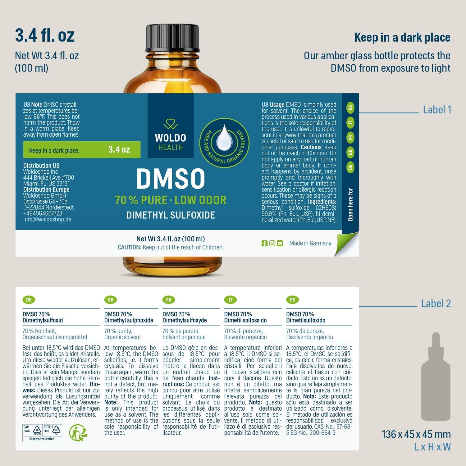 70% DMSO Liquid - Pharmaceutical Grade Dimethyl Sulfoxide, High Purity Solvent,