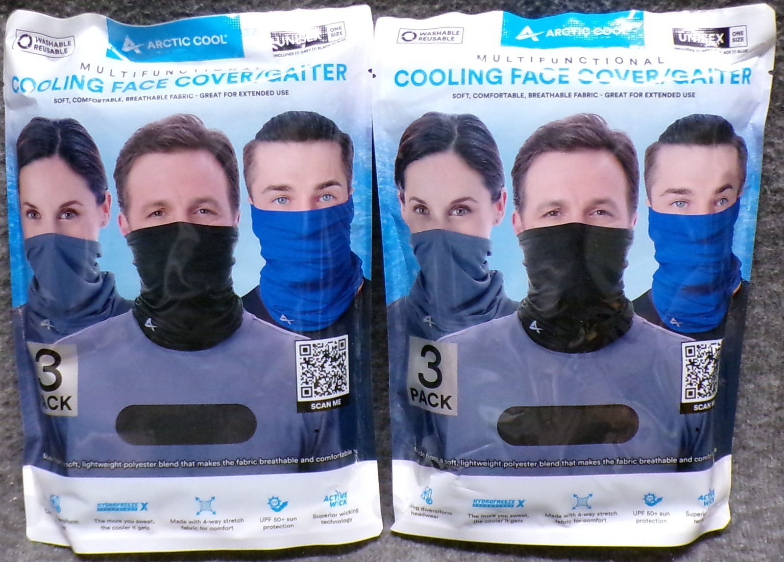 Lot of 2 Arctic Cool Multifunctional Cooling Face Cover/Gaiter  3 Pack Each