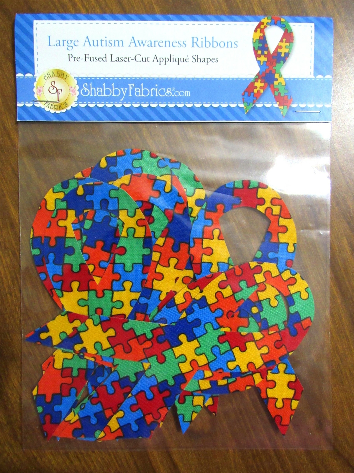 Shabby Fabric Pre-Fused Laser-Cut Applique Shapes Large Autism Awareness Ribbons