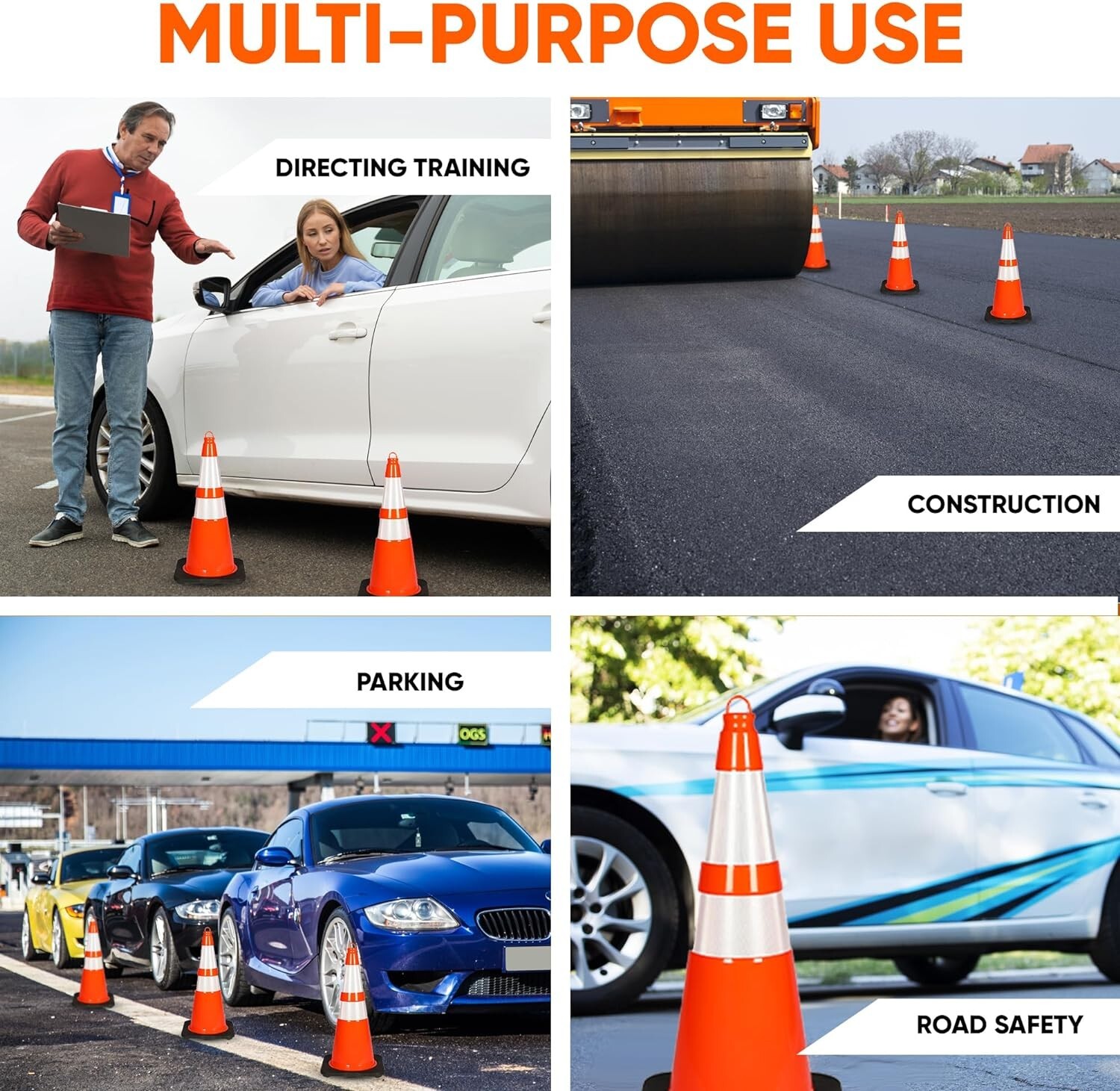 Pyle 28" PVC Cone - 4 Pieces High Visibility Structurally Stable
