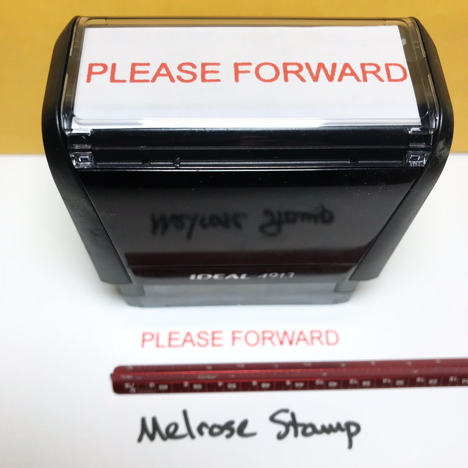 Please Forward Rubber Stamp Red Ink Self Inking Ideal 4913