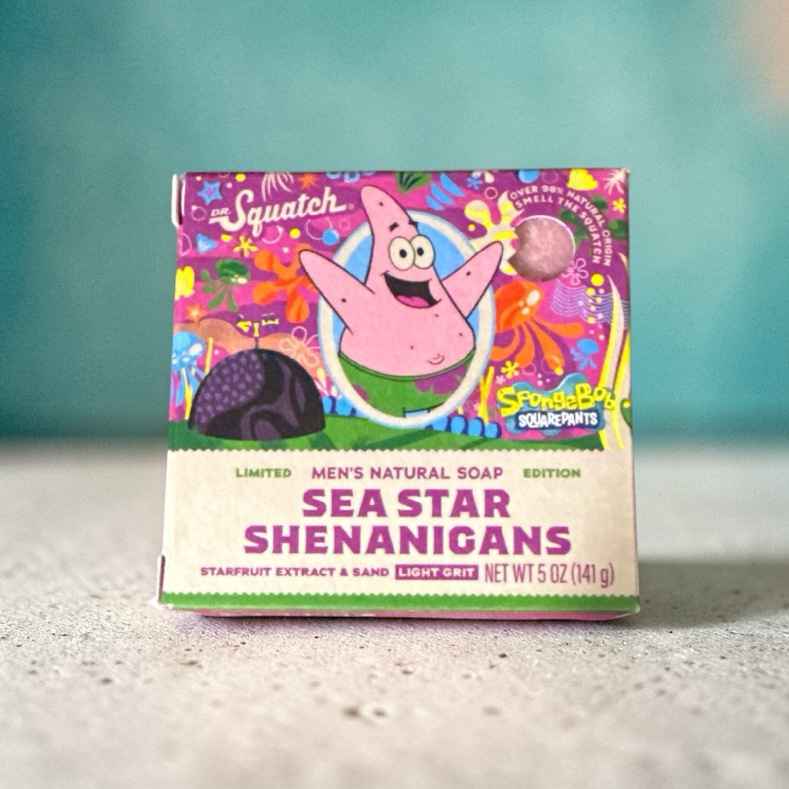Dr. Squatch Ltd Ed. Bar Soap Spongebob Sea Star Shenanigans Light Grit 5oz MEN’S