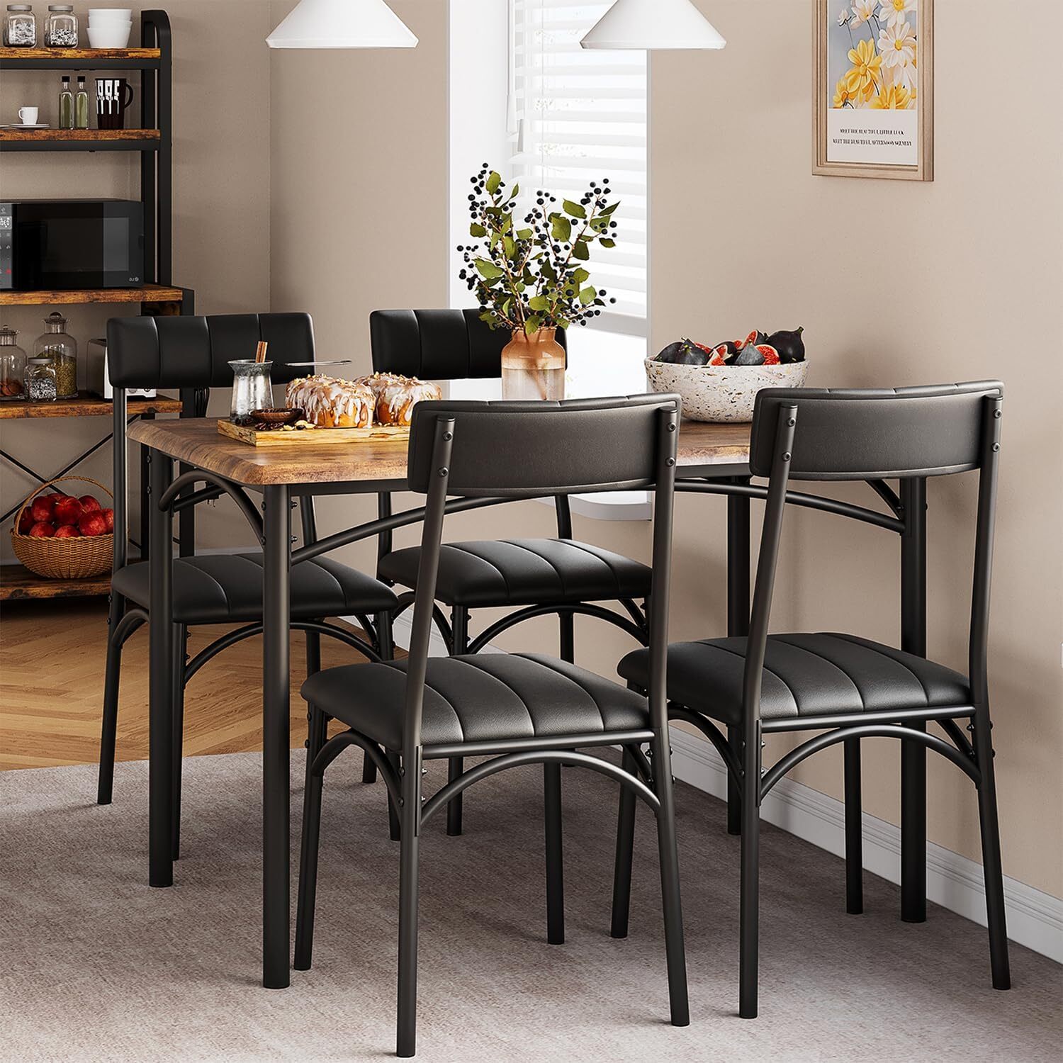 5 Piece Dining Room Table Set for 4 Kitchen Table and 4 Upholstered Chairs Home