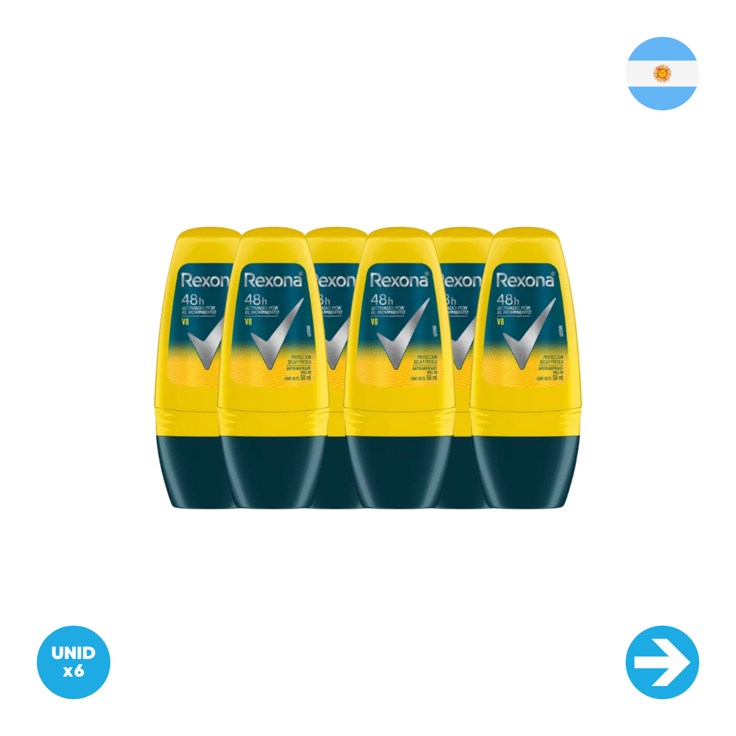 Antitranspirante Rexona V8 Roll On X 50 Ml x 6 unidades