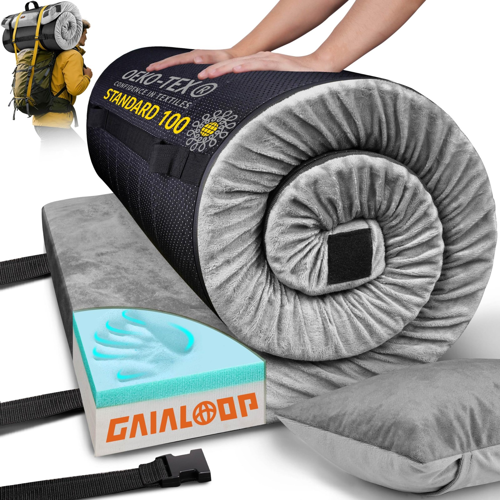 Gaialoop 3 Inch Memory Foam Camping Mattress, Dual Layer Thick Sleeping Camp ...
