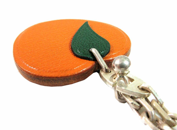 HERMES Keychain Charm Apricot Orange Chain Box Authentic From Japan