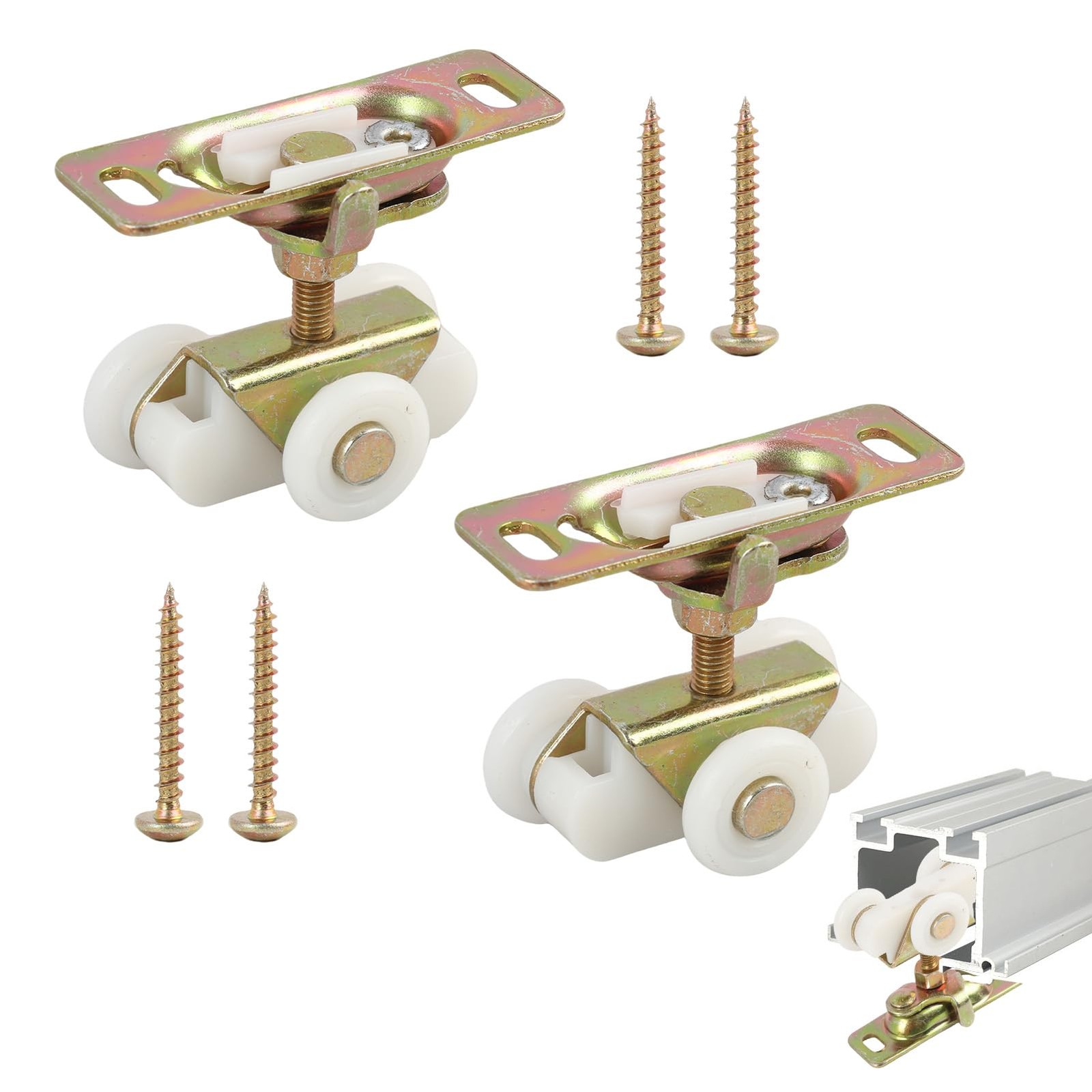 KAKUPPA 2Pcs Gold 3/4" Sliding Pocket Door Rollers Assembly, 2pcs