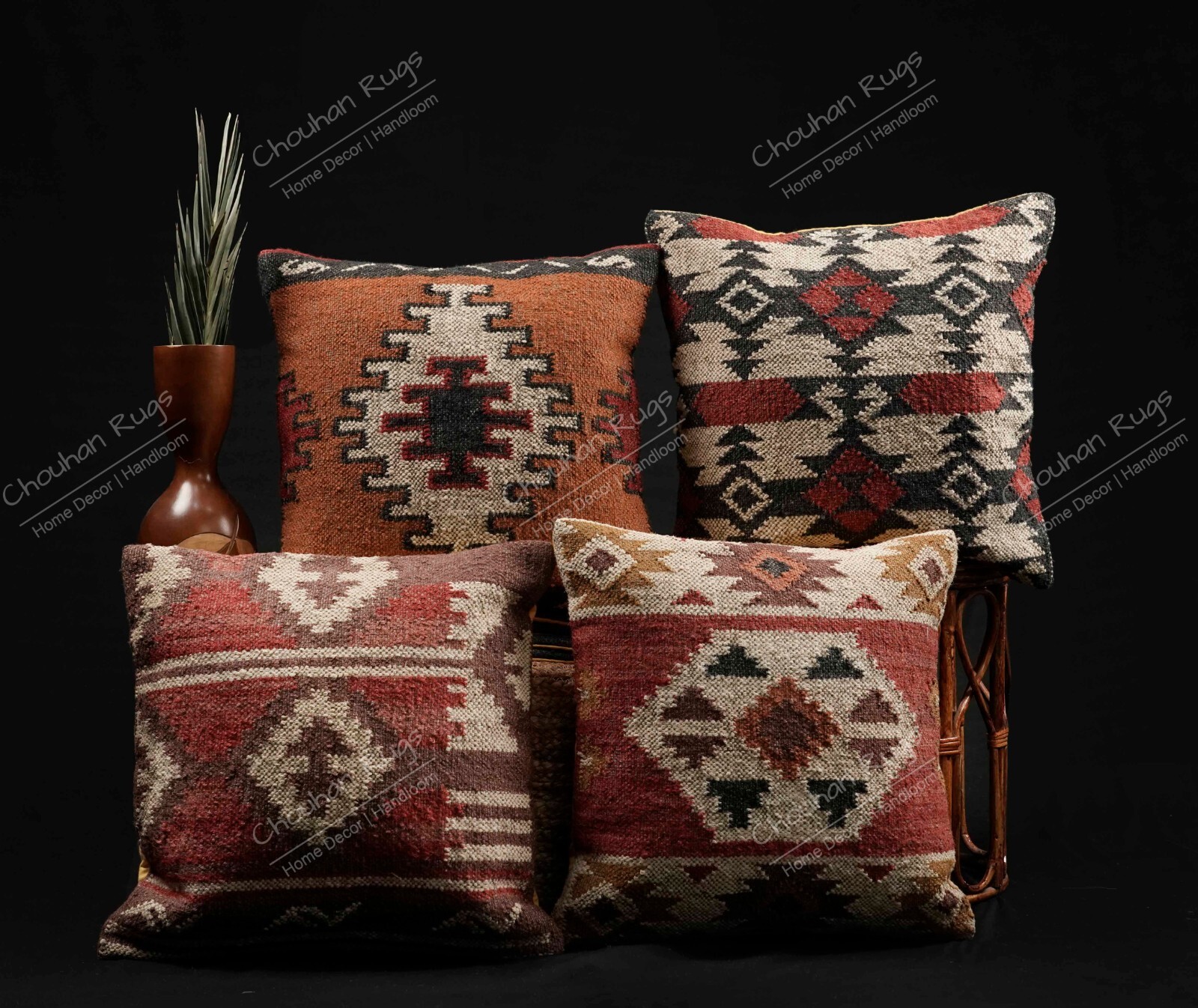4 Sets of Home Decor Jute Kilim Cushion Cover 18 x 18 Pillow Cover Case Cushion