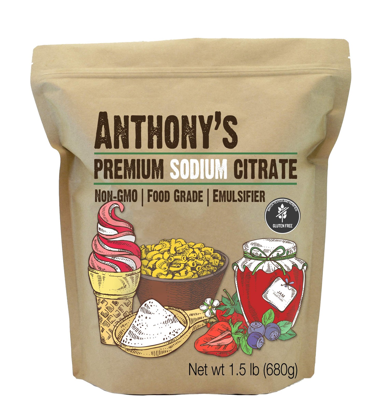 Anthony's Sodium Citrate Powder, 1.5 lb, Non GMO, Food Pound (Pack of 1)