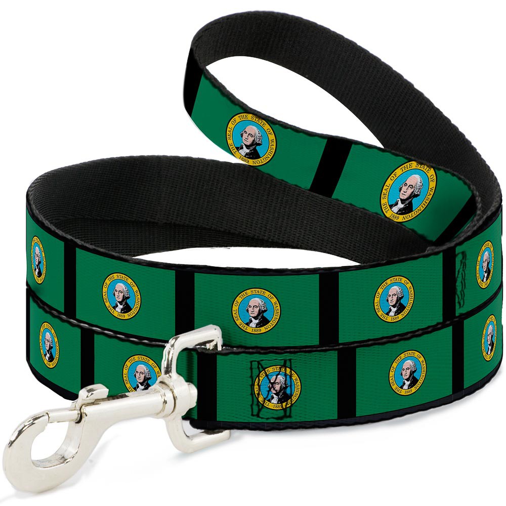 Dog Leash Washington Flags/Black NARROW 0.5"