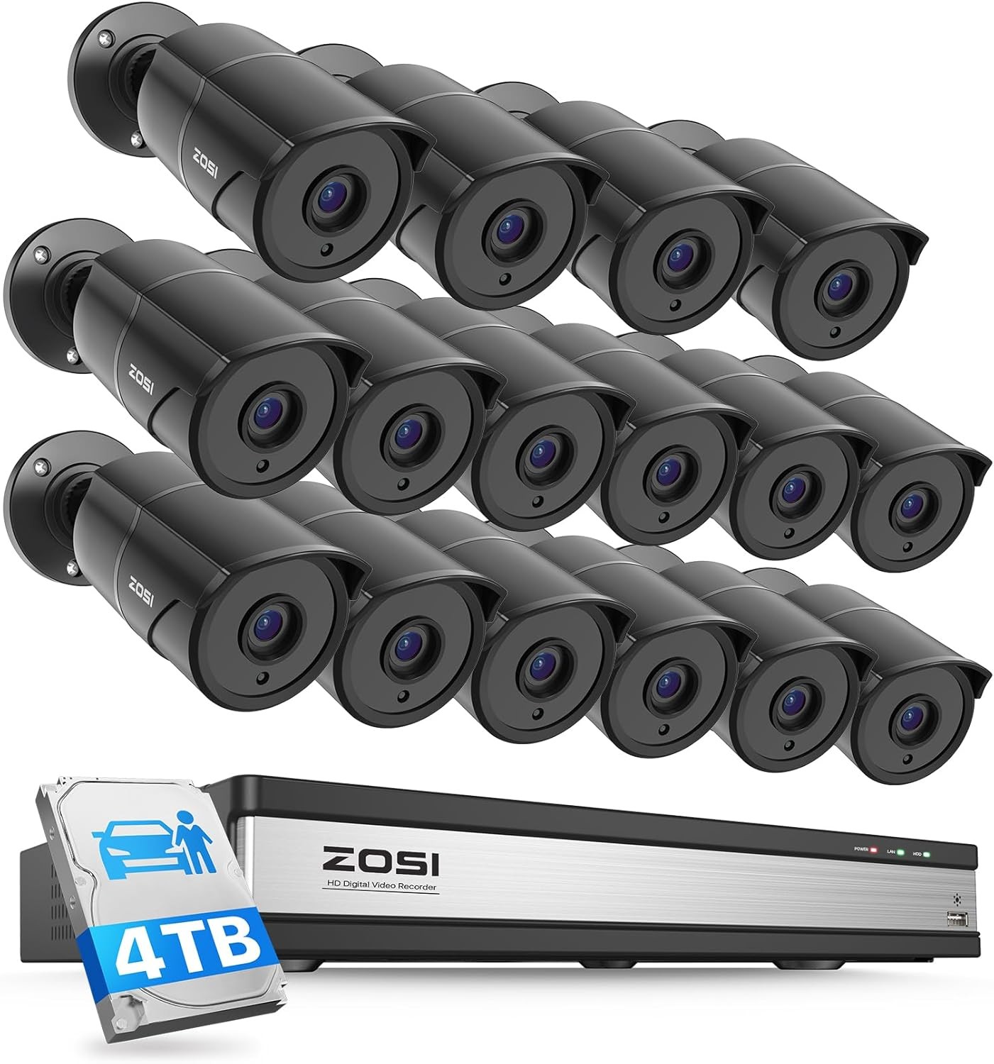 ZOSI 16CH 3K Lite 16 x 1080P Cameras Security Camera System Audio AI Detect 4TB