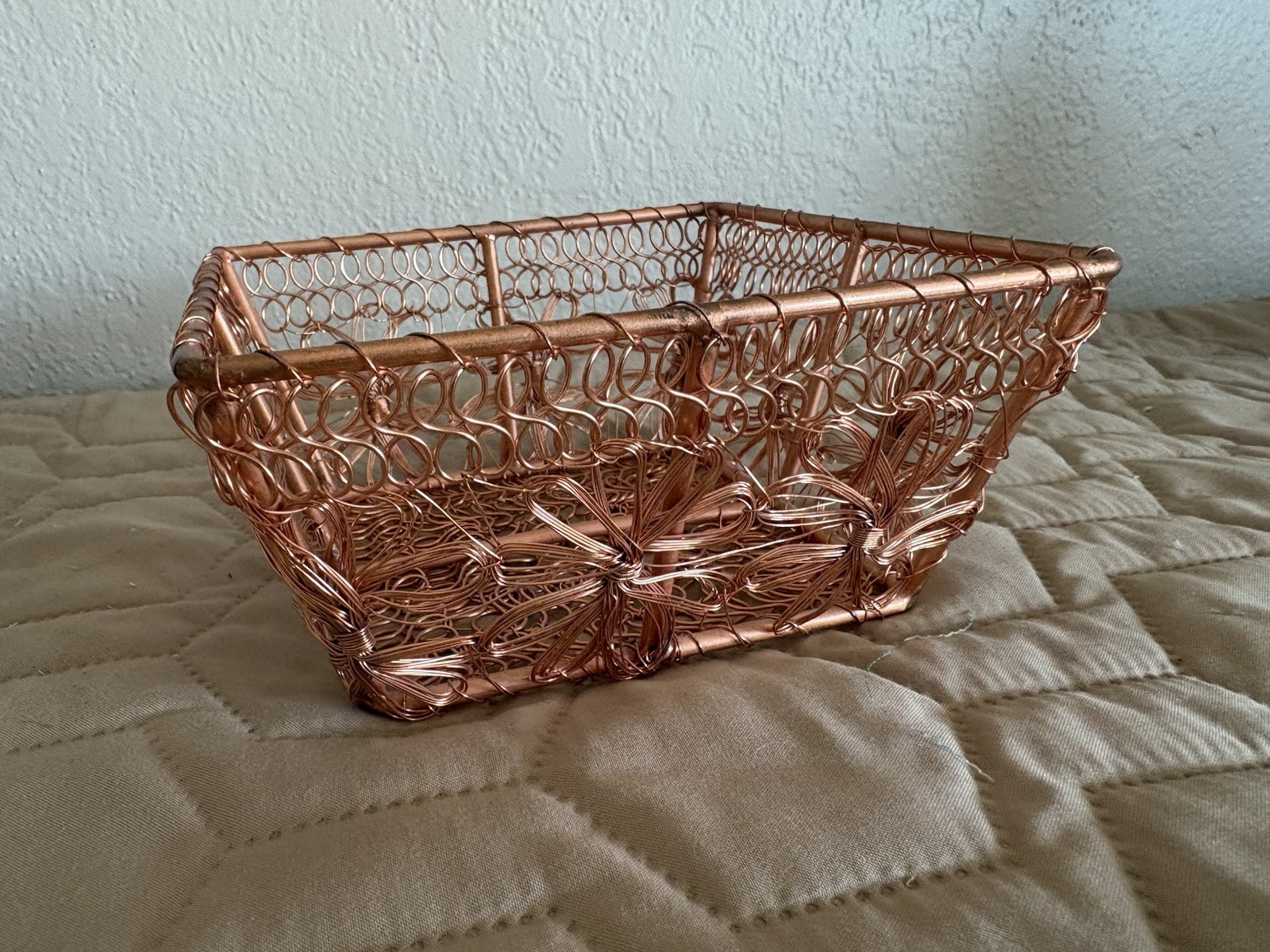 Anthropology Small Decorative Copper Wire Flower Design Basket B