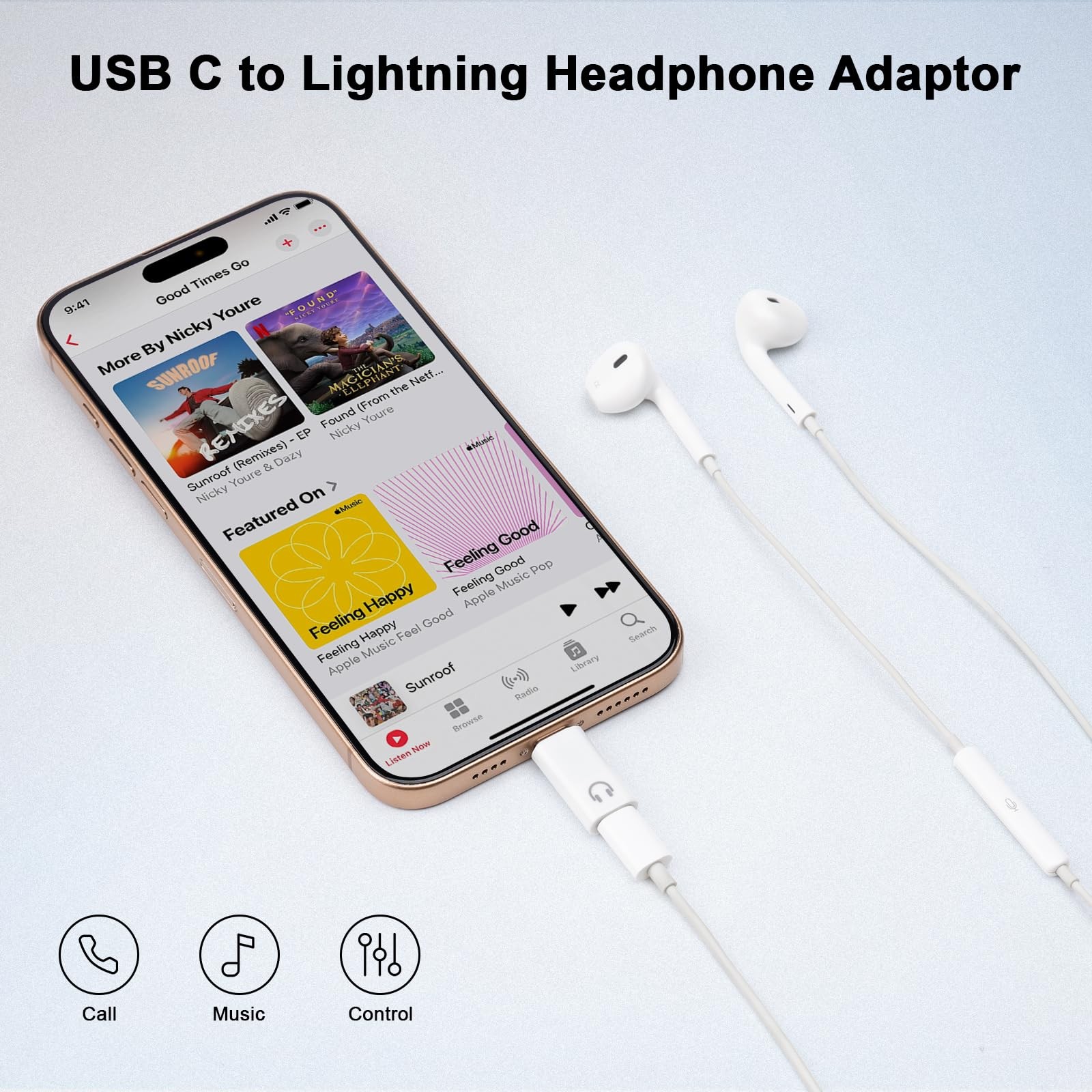 BORLTER CLAMP Lightning to USB C Adapter for Headphones Support Line...