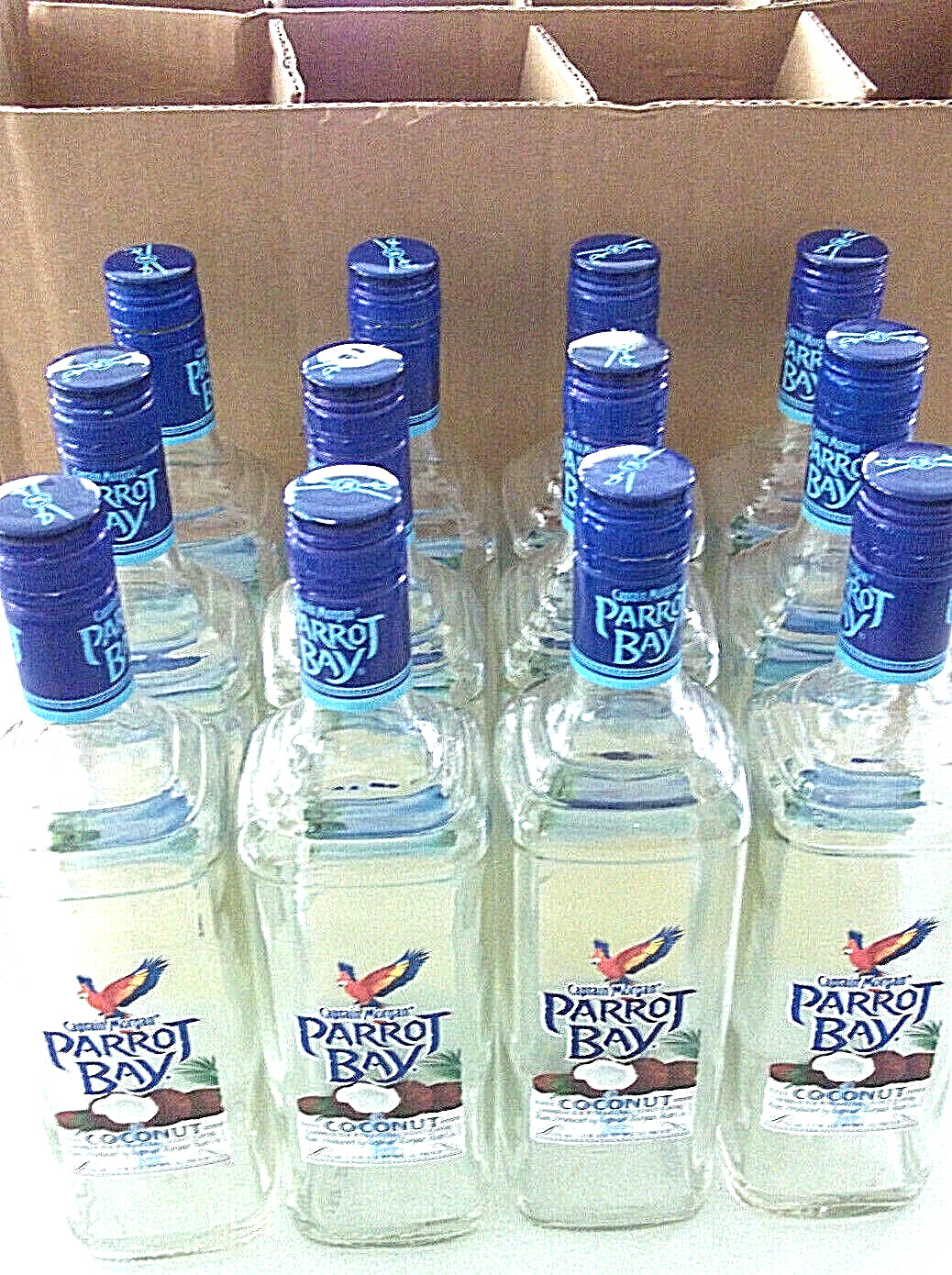 12 EMPTY 750 ML Captain Morgan PARROT BAY Coconut GLASS BOTTLES Metal Screw Caps