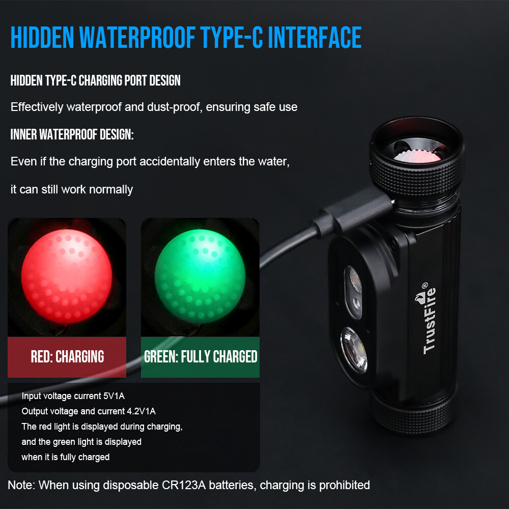 TrustFire 1350LM Rechargeable Headlamp Waterproof Headlight W/Red /Floodlight US