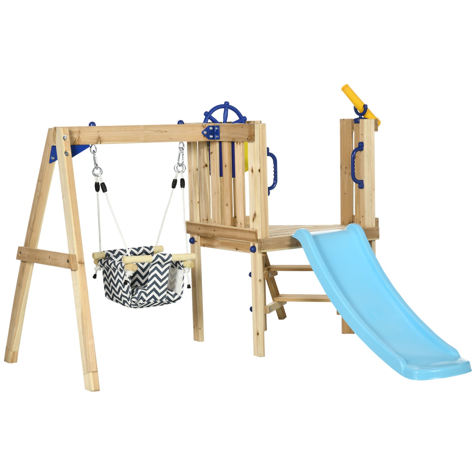 Wooden Toddler Swing Set with Slide – Backyard Playset w/ Baby Swing & Fort