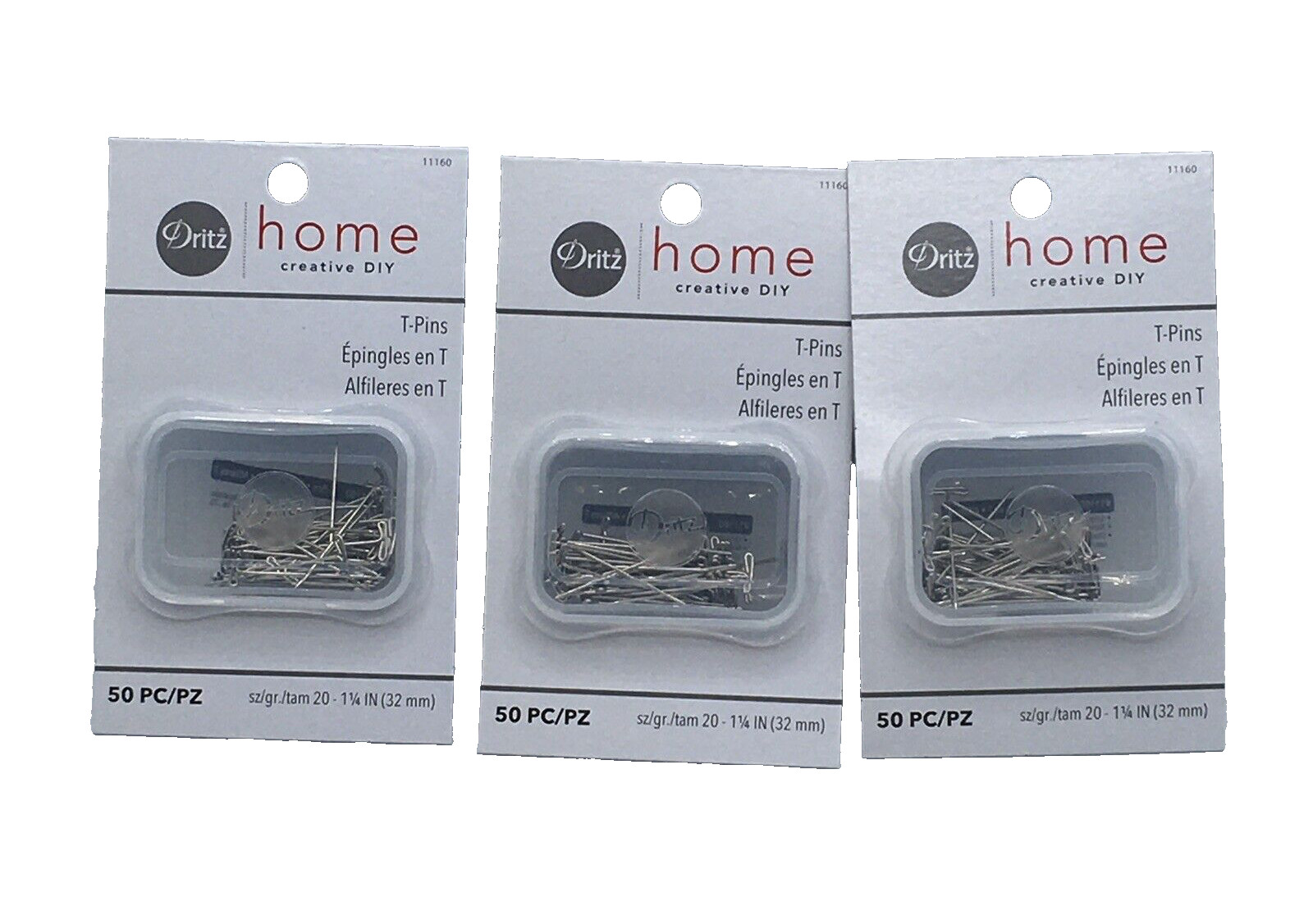 Dritz Size 20 T-Pins Nickel Plated 1 1/4” 3 Pks Of 50 Sewing Quilting Crafts New