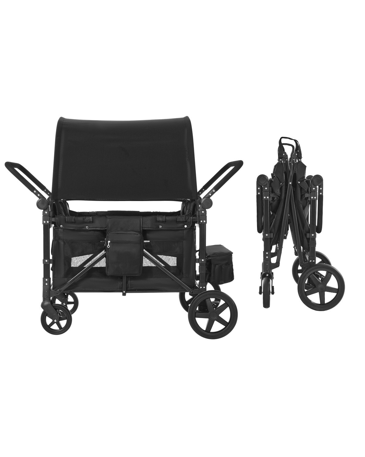 Uimoso Wagon Stroller 4 seater Push Pull Quad Collapsible Stroller with Canopy