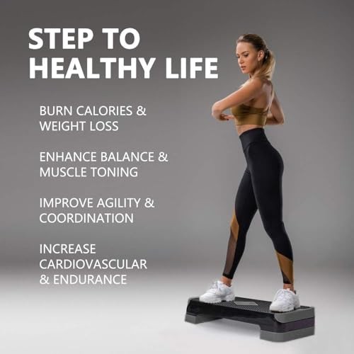 Adjustable Workout Aerobic Stepper, Aerobic Exercise Step Platform Dark Gray