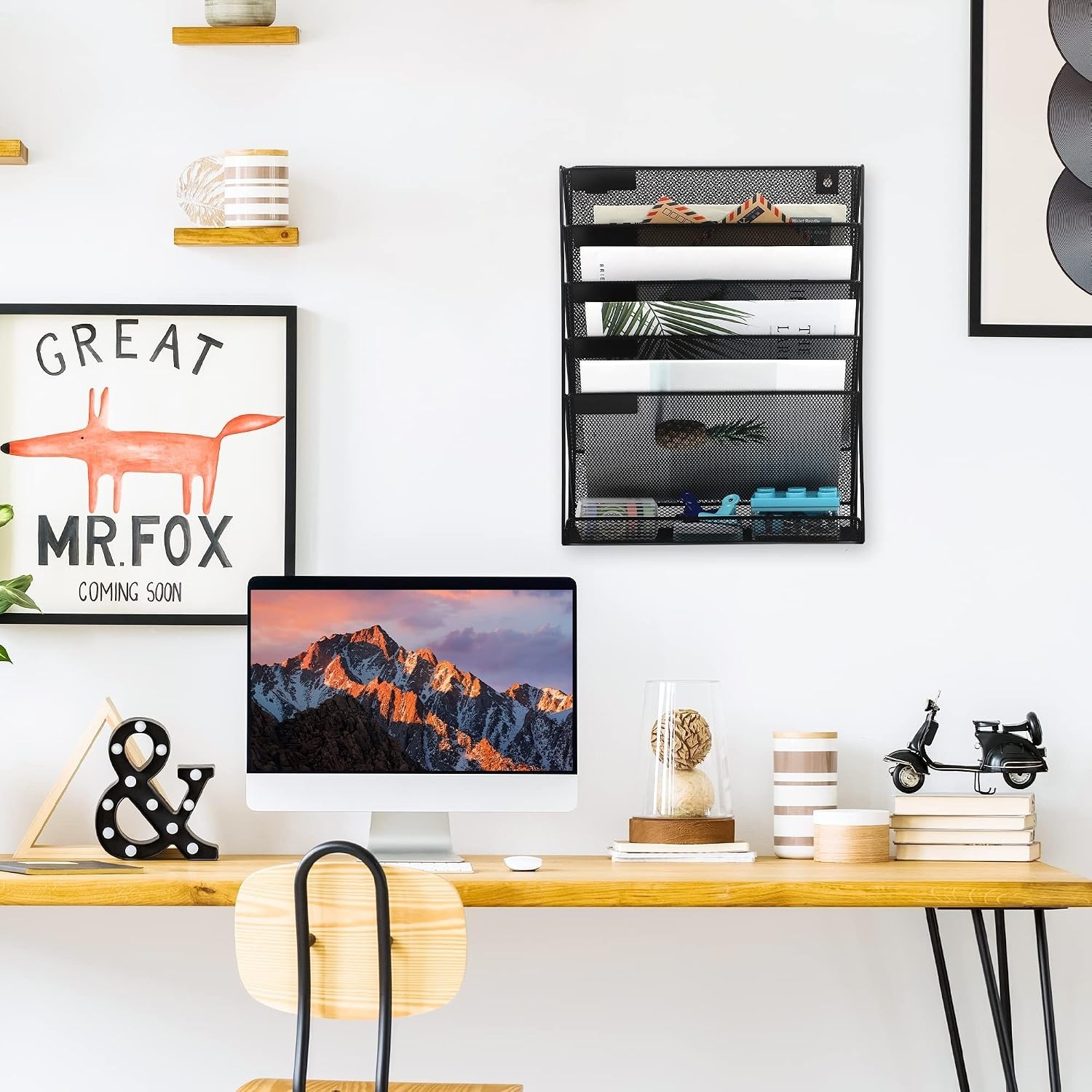 Desk File Organizer Mesh 6-Tier, Hanging Wall Mount Document Organization Sta...