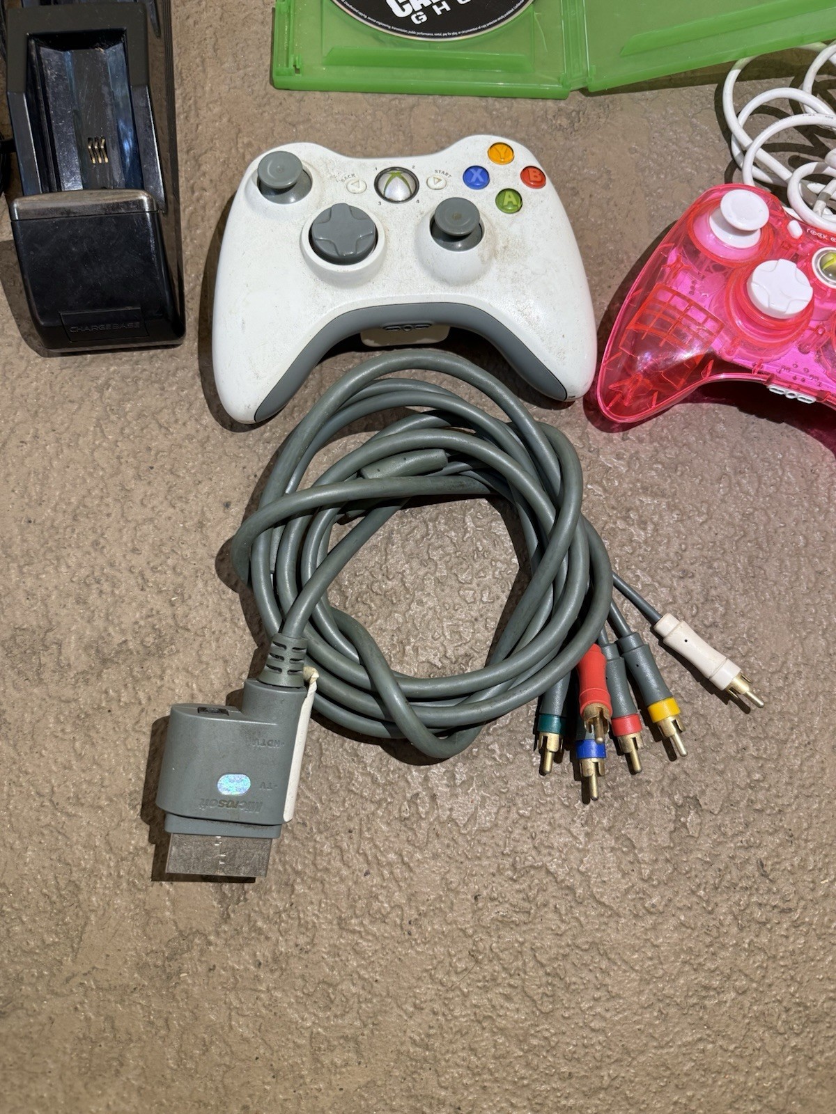 Xbox 360 Lot – 2 Controllers, Power Supply AV Cable, Charging Dock, Kinect power