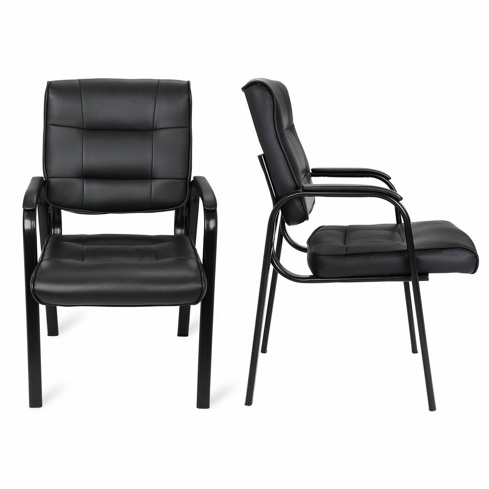 2PCS Leather Guest Chair Black Waiting Room Office Reception Chairs w/Arm