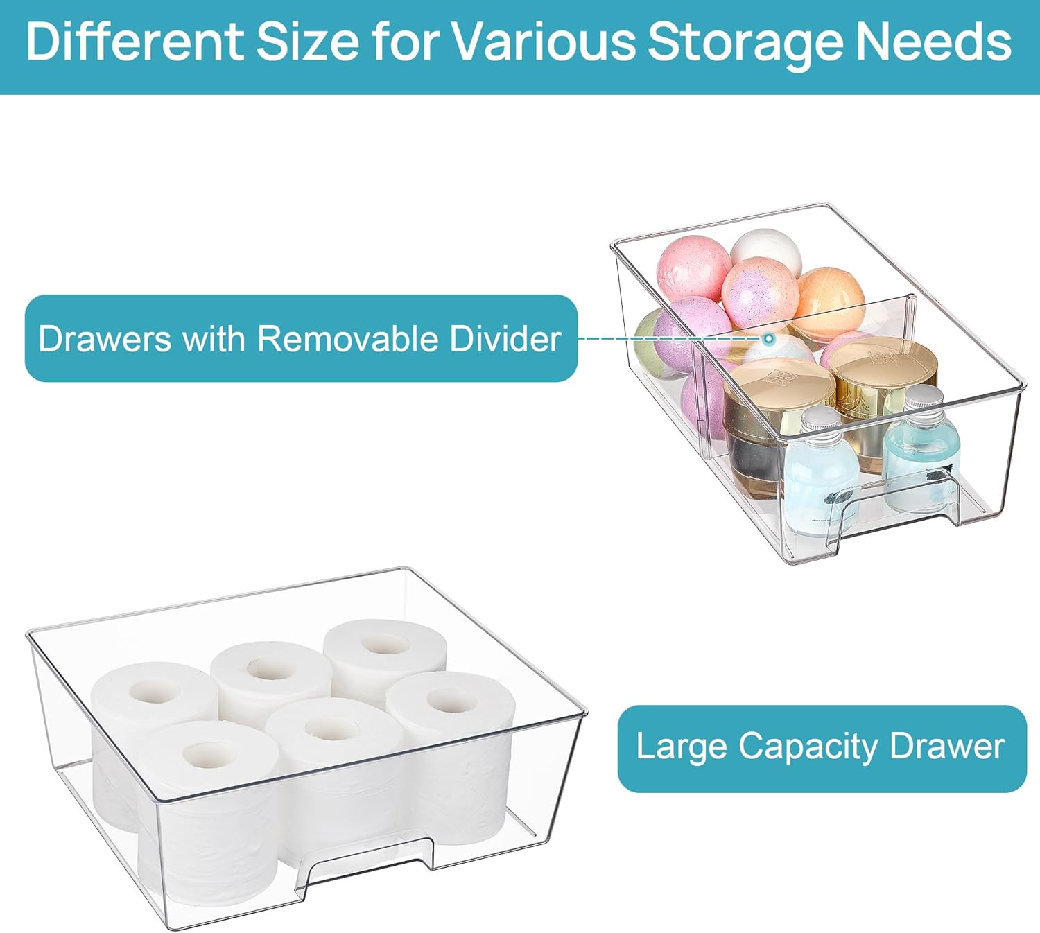 3 Pack Stackable Storage Drawers, Easily Assemble Acrylic Bathroom Undersink ...