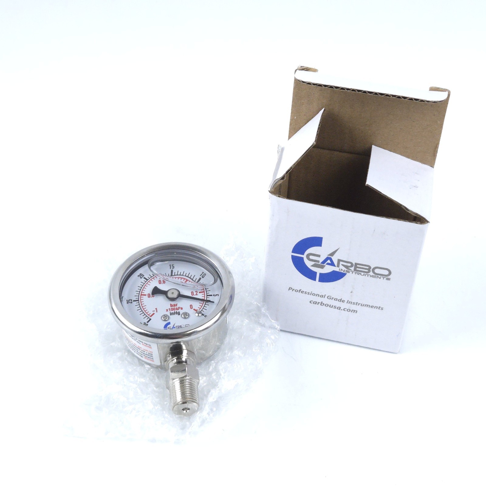 1-1/2" Pressure Gauge, Stainless Steel Case, Chrome Plated Brass Connection, ...