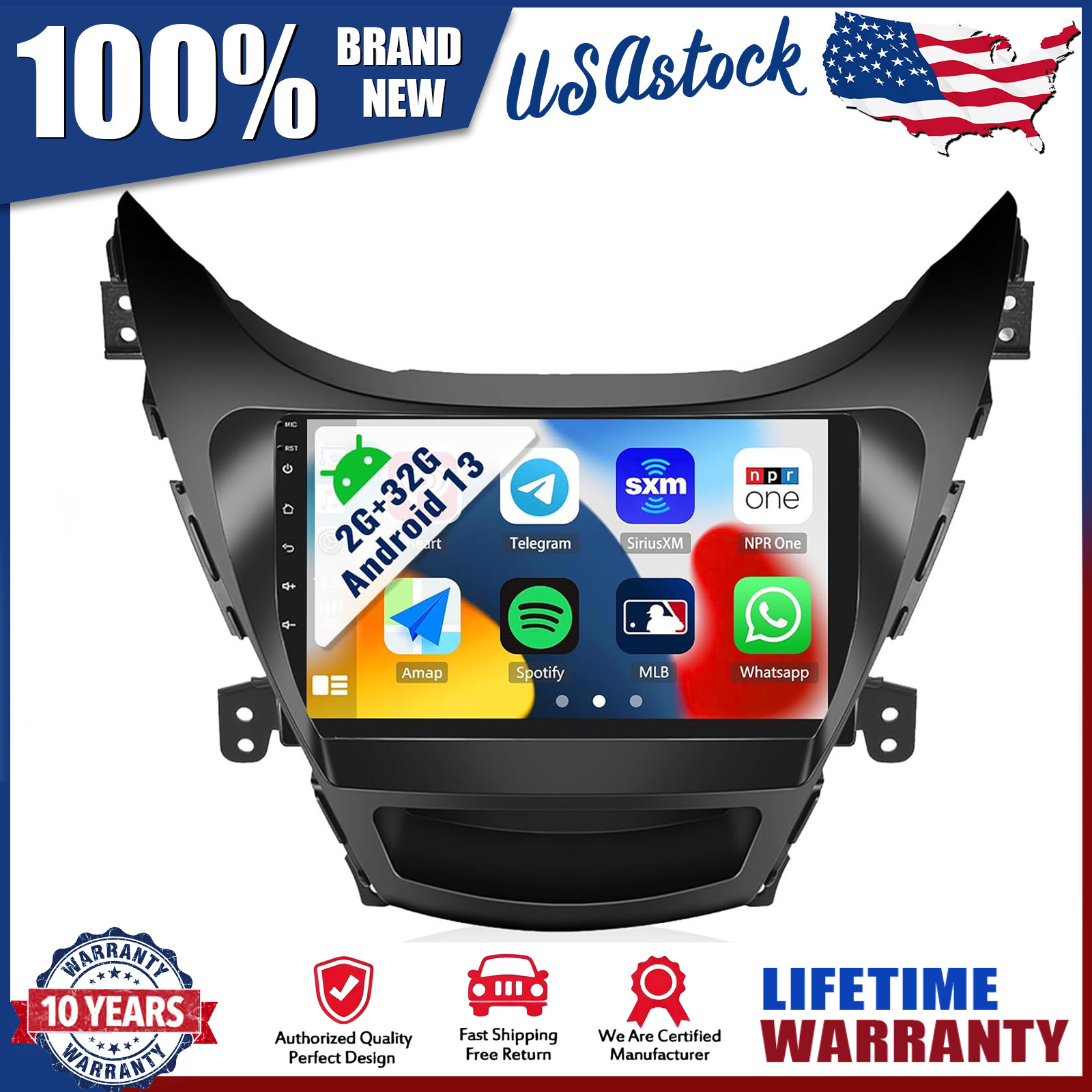 9" Android15 Carplay Car Stereo Radio For Hyundai Elantra 2011-2013 GPS 2+32G.