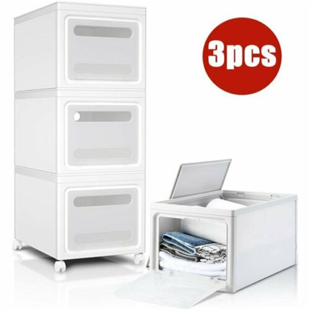 3 Tier Folding Storage Containers Bins with Lid & Wheels Stackable Organizer Box