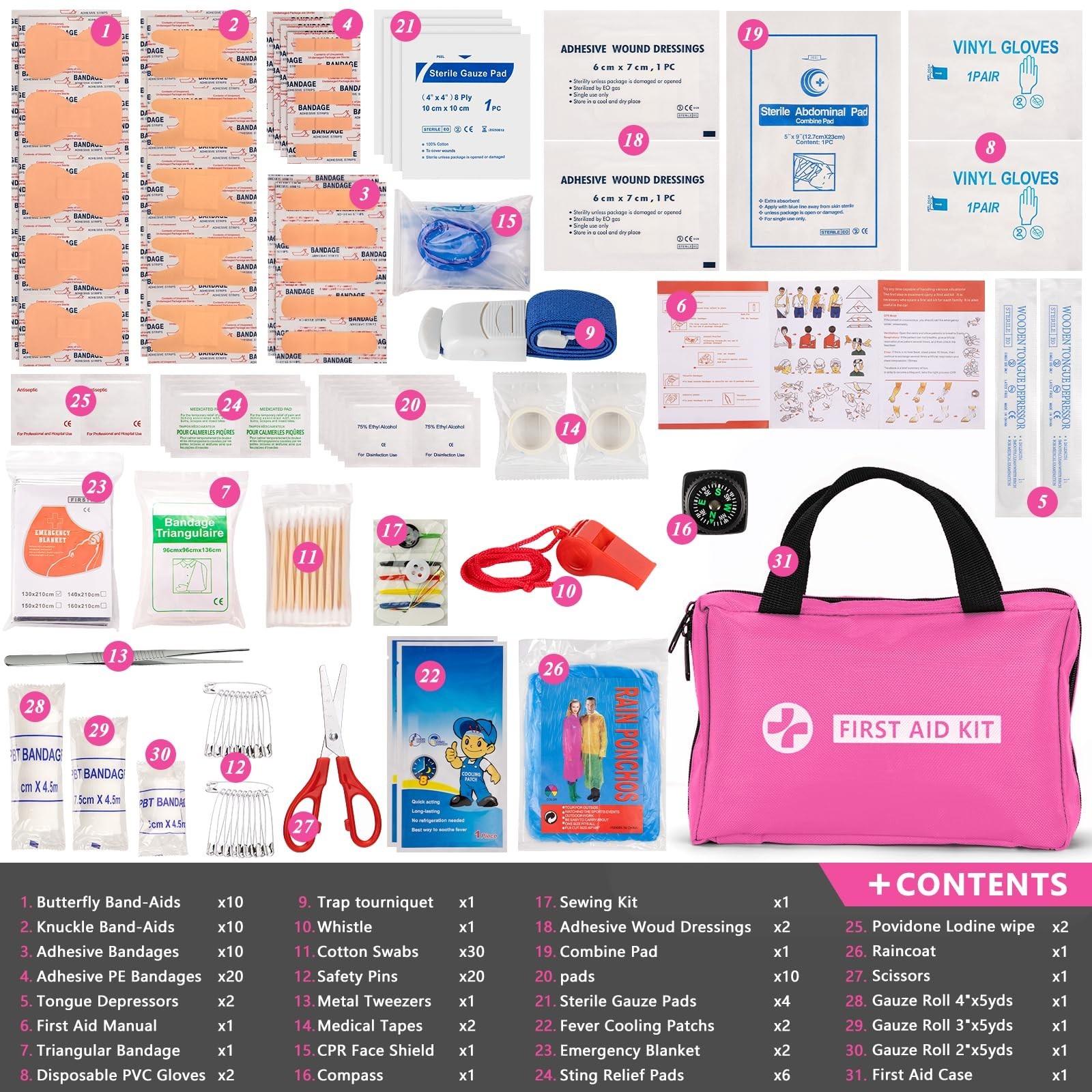 Emergency Car Kit with Air Compressor, Jumper Cables, First Aid & Tools - Winter