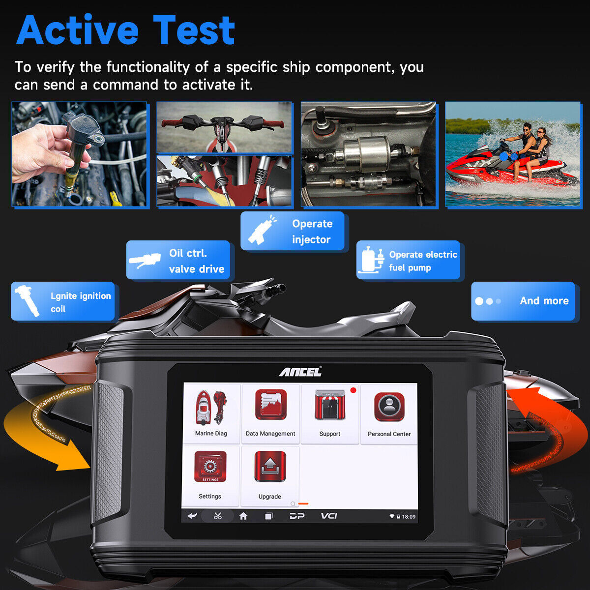 ANCEL MR500 For Yamaha Marine Diagnostic Tool Hours Live Data Fault Code Erase