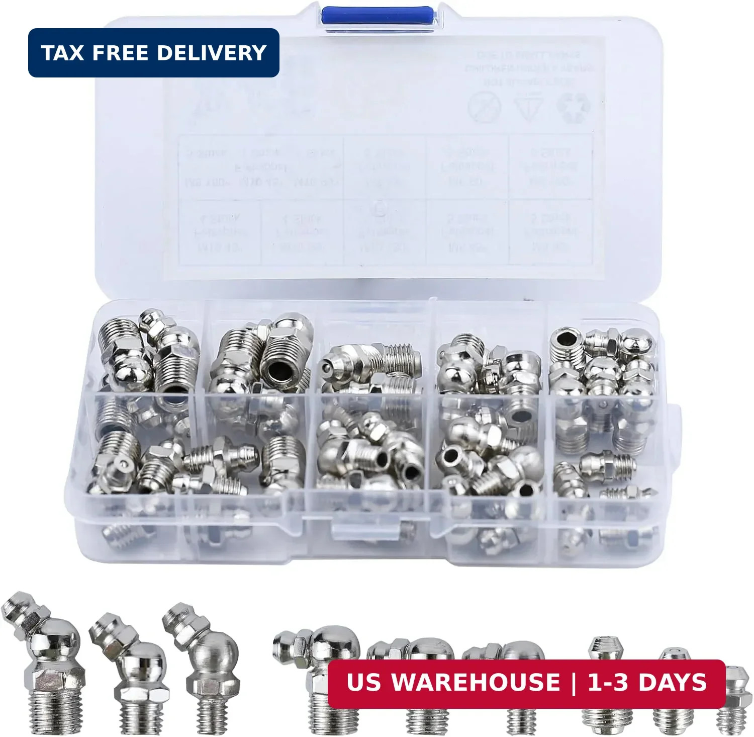 45PCS Metric Grease Fittings Kit, M6 M8 M10 1/4" 1/8" 45 90 180 Degree Hydraulic