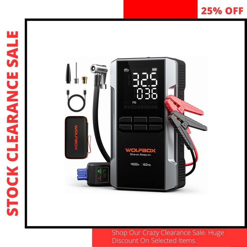 WOLFBOX 4000A Jump Starter with 160PSI Air Compressor