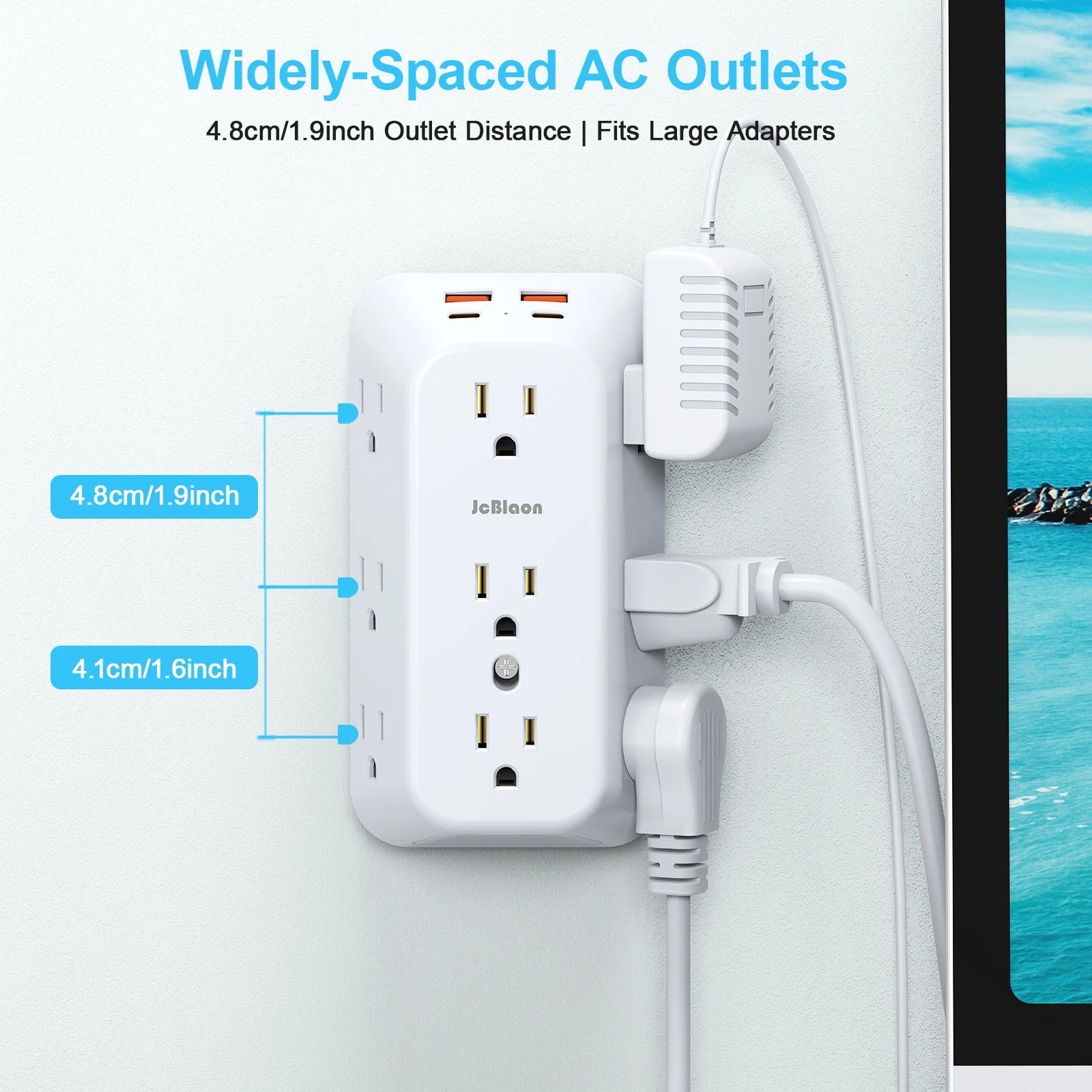 9 Outlet Extender Surge Protector Multi Plug Wall Adapter 4 USB Charger Ports