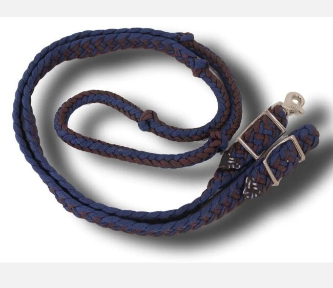 Tough-1 Brown/Navy Blue  Knotted Cord Roping Reins Horse Tack 54-915-297