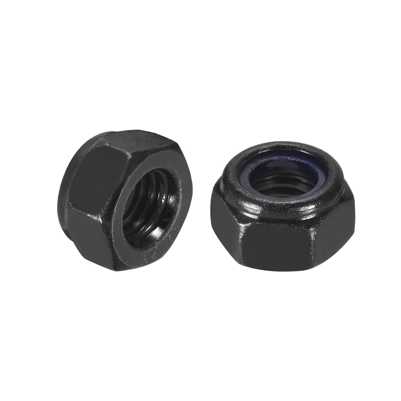100Pcs M8 x 1.25 Nylon Insert Hex Lock Nuts, Carbon Steel Hex Stop Nut, Black