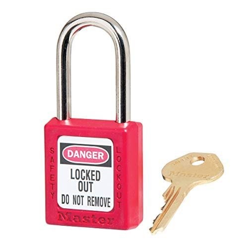 Master Lock Red Lockout Tagout Safety Padlock with Key, Metal Shackle and...