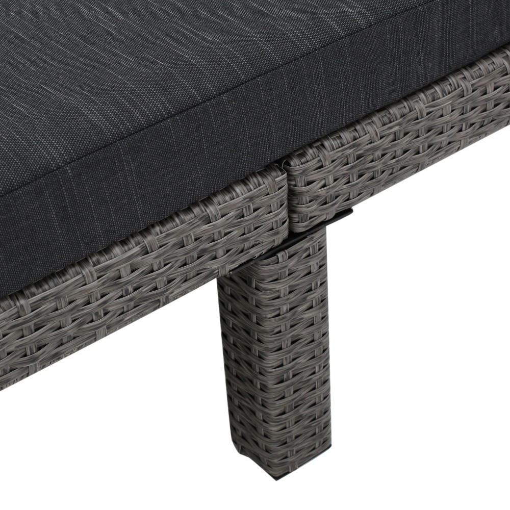 Outdoor Patio Chaise Lounge Cushion Waterproof in Modern Black PE Rattan, 77"