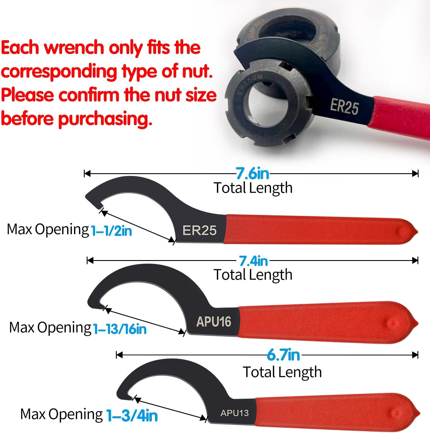 6Pcs Coilover Spanner Wrench Set, C-Shape Shock Spanner Hook Wrench Tools, for S