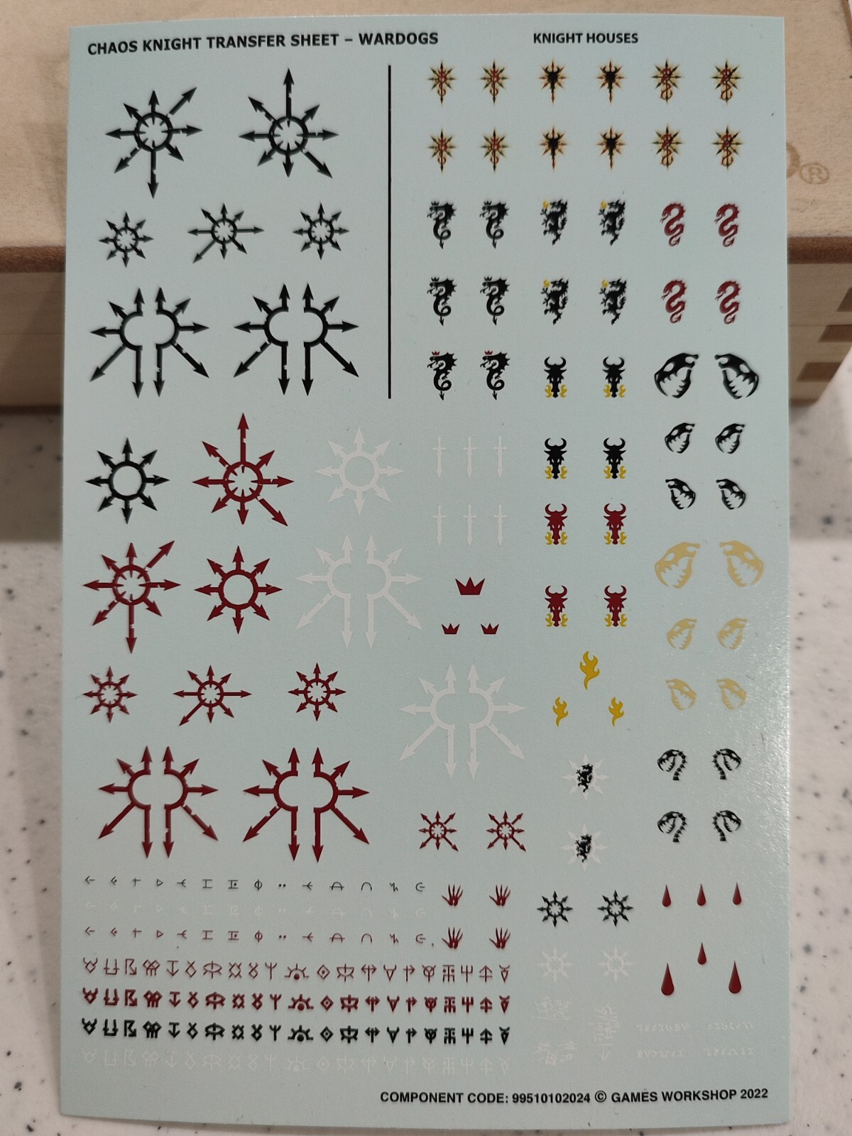 Warhammer 40k Chaos Knight Wardogs Transfer Sheet