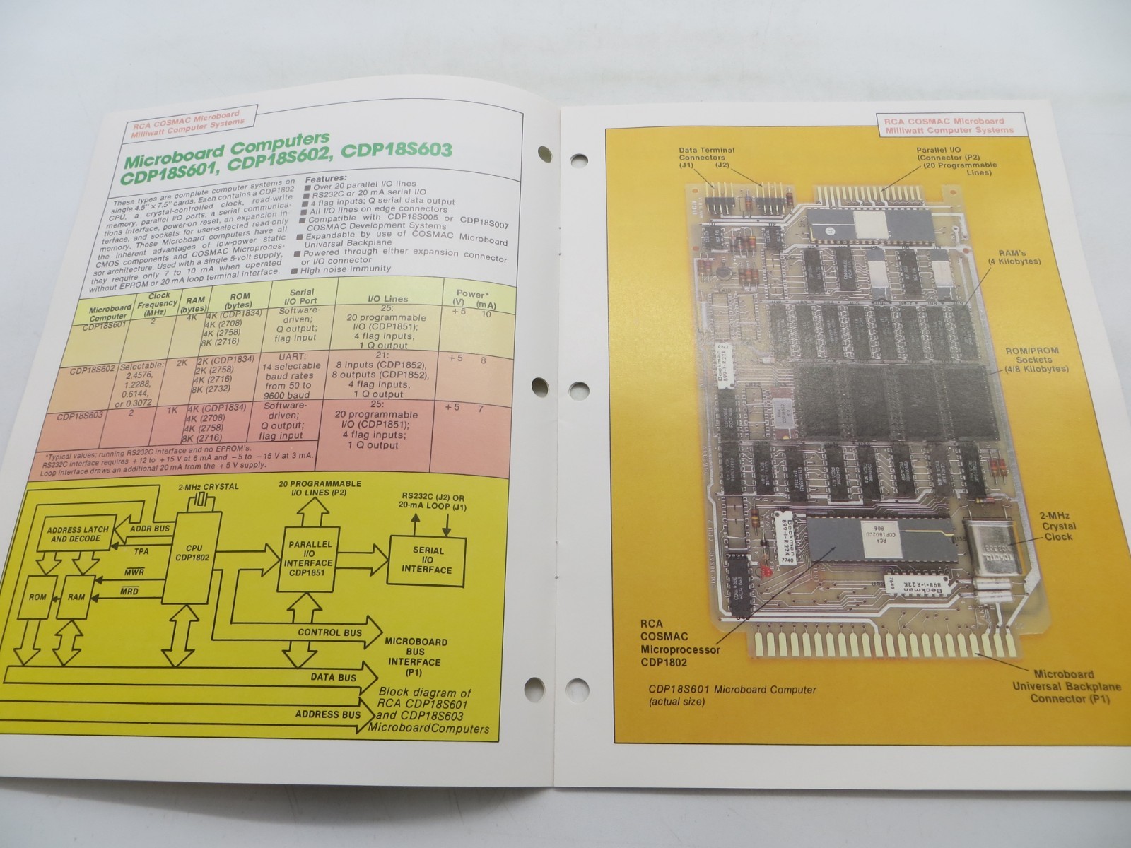 RCA COSMAC Microboard Computer Systems Vintage Tech Data Sheet CMB-250