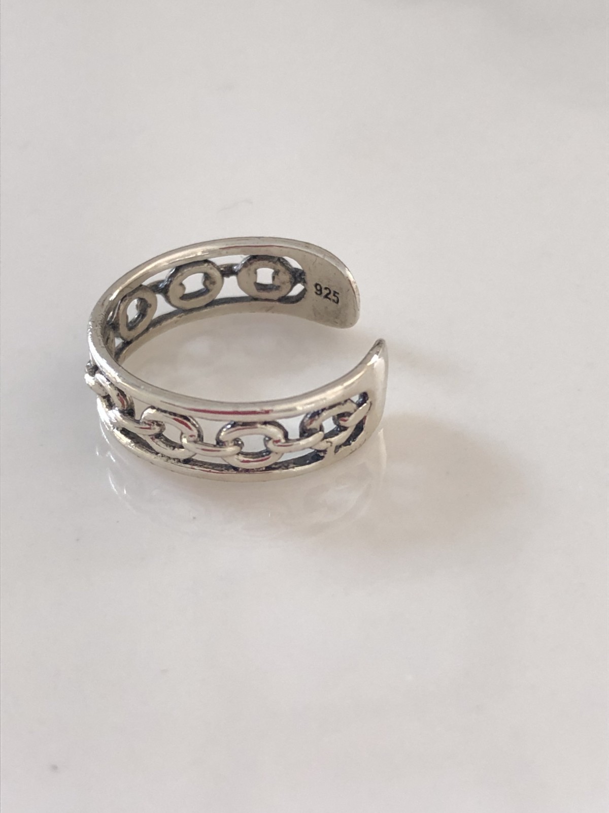 925 Sterling Silver Toe Ring Oval Chain Link Oxidised Midi Ring Adjustable