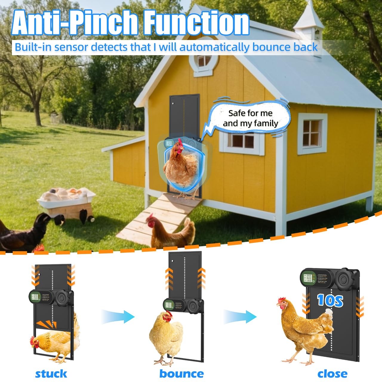 Automatic Chicken Coop Door Battery Powered, LCD Display Large Aluminum Auto ...