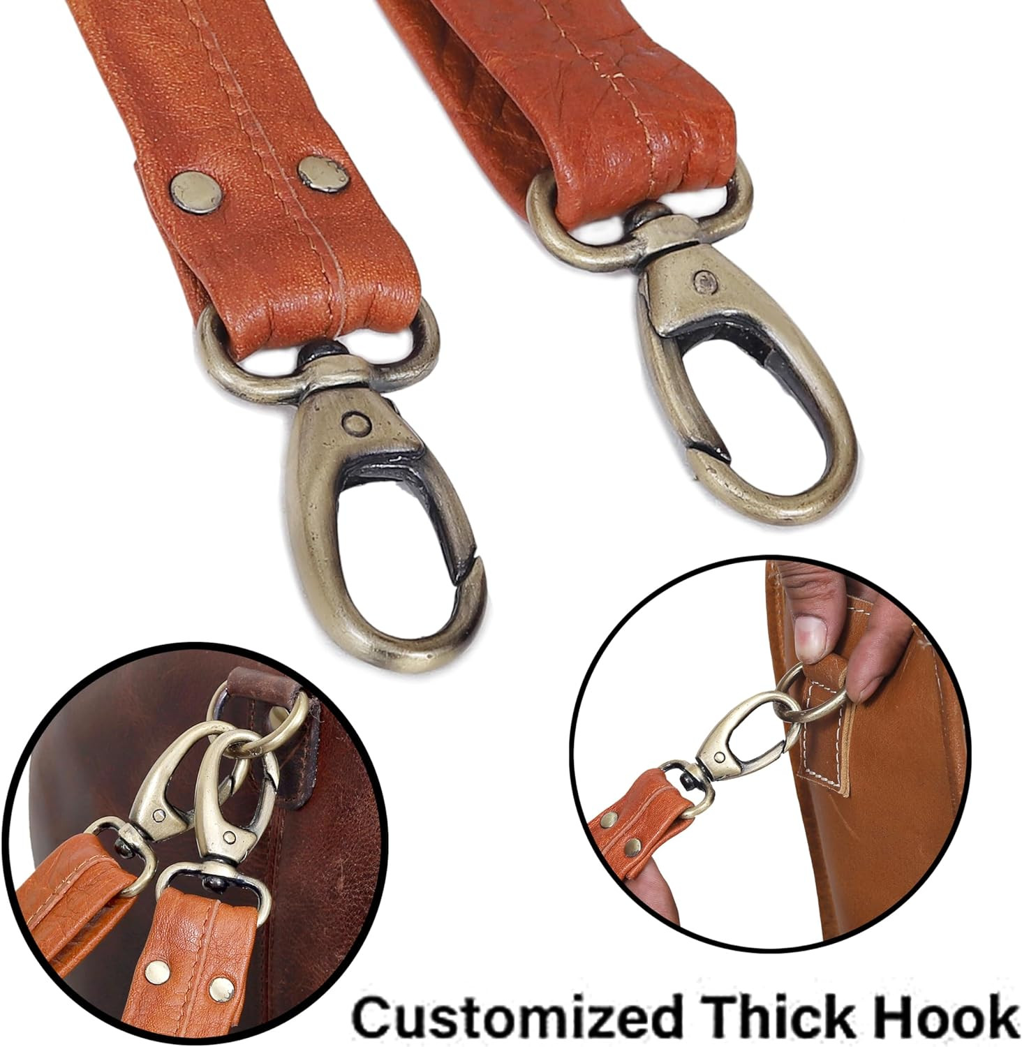 Leather Adjustable Padded Replacement Shoulder Strap with Metal Swivel Hooks for